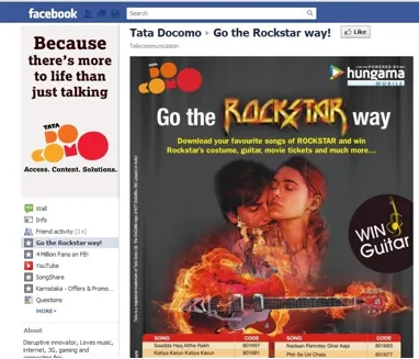 Indian brands on Facebook : A post on Tata Docomo Facebook page using a movie poster for promotional activity.