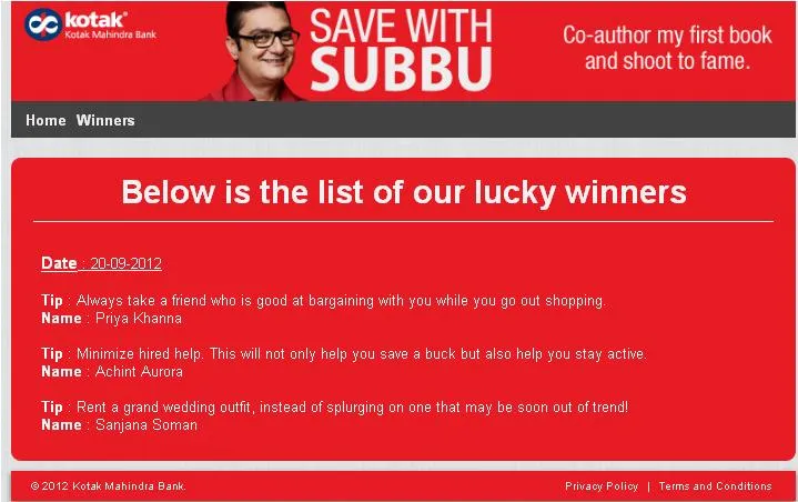 save with subbu winners