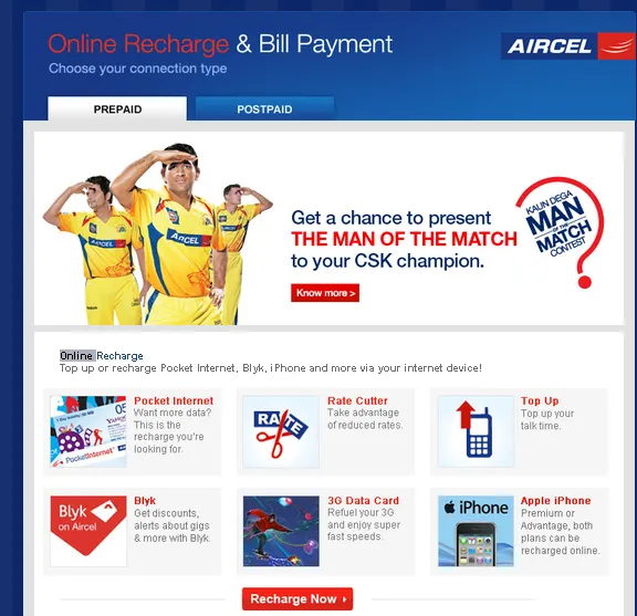 Aircel India Facebook recharge