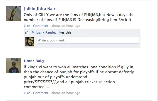 Facebook Kings XI Punjab Desperate for Gilly