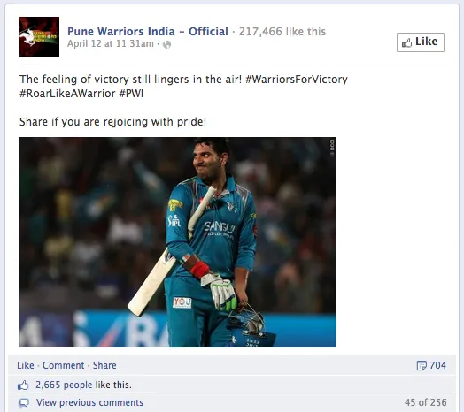 Pune Warriors Facebook Most famous post