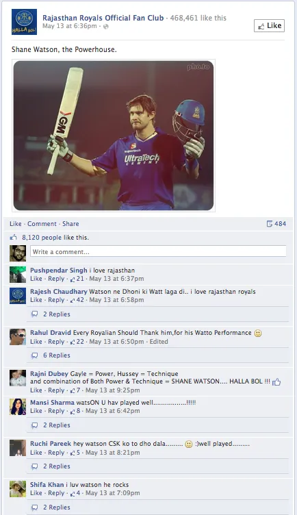 Rajasthan Royals Facebook Most famous post