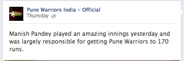 Pune Warriors Facebook Poor copy