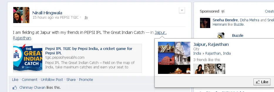 pepsi IPL facebook checkin