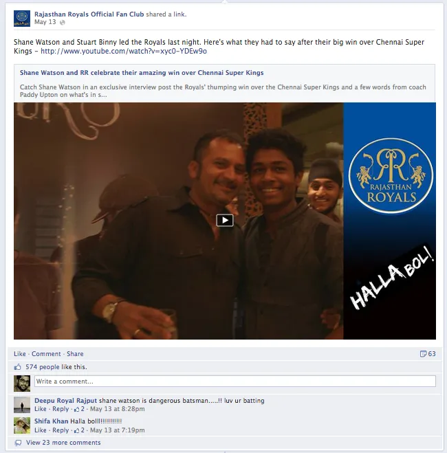 Rajasthan Royals Facebook video
