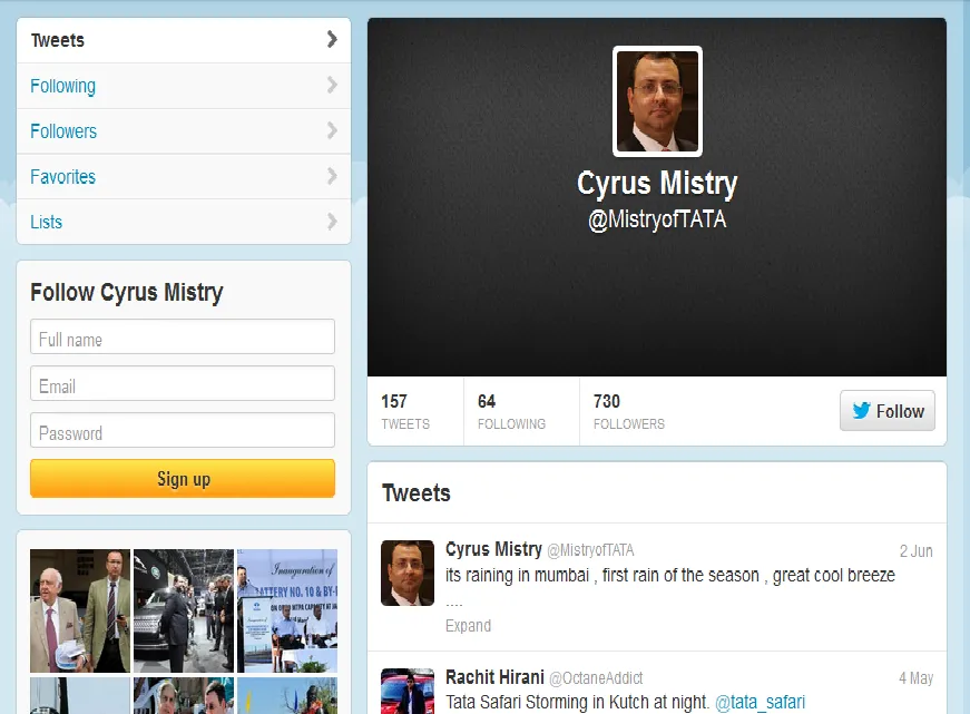 Cyrus mistry Twitter Profile