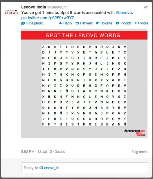 Lenovo India Twitter Contest Tweet