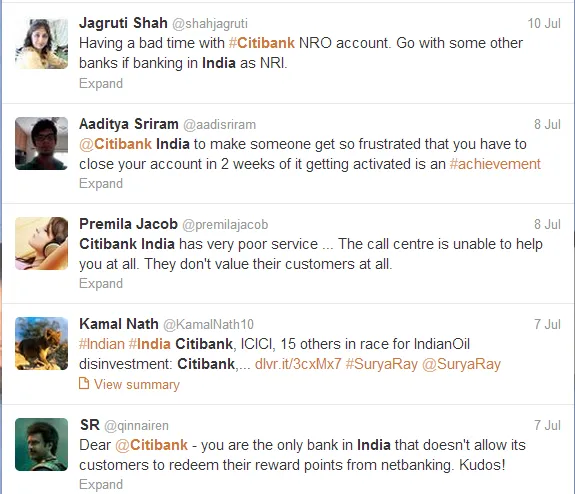 Citibank India Tweets negative