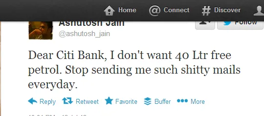 Tweet for Citibank India