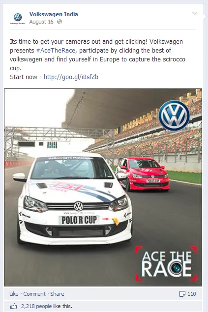 Volkswagen ace the race facebook post