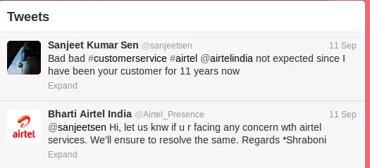 Airtel Twitter Customer support