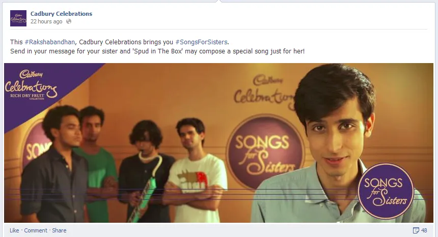 cadbury celebrations songs for sisters facebook post