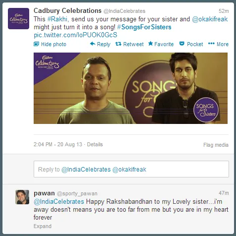 cadbury celebrations songs for sisters tweet