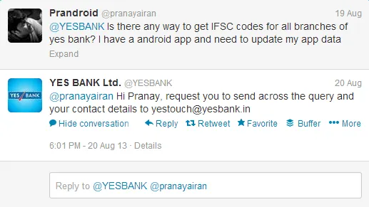 yes bank twitter customer support
