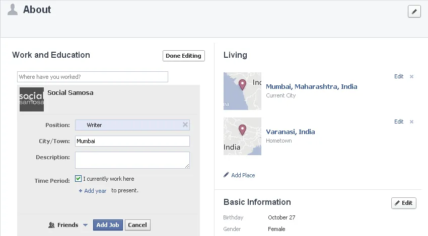 Select audience for the facebook about section
