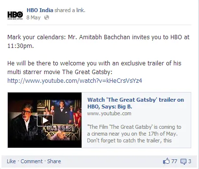 HBO India Facebook Post