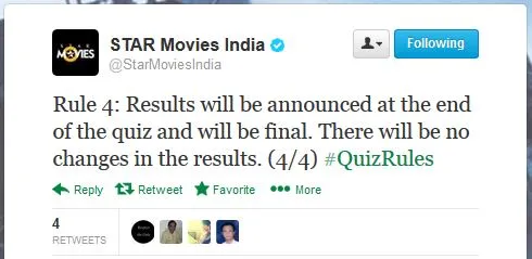 Star Movies India Contest Tweet 