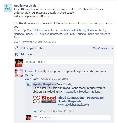 Blood Connections Apollo Hospitals Facebook Post