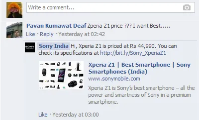 Sony India Facebook Customer Support