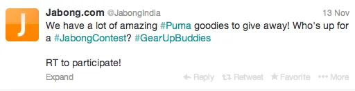 Jabong and Puma Gear up Buddies Tweet