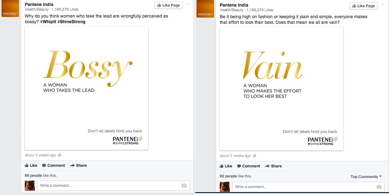 Indian Personal care brands on Social Media strategy pantene
