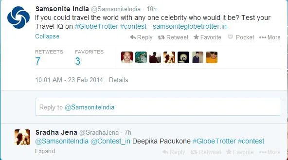 Samsonite India Twitter Promotion