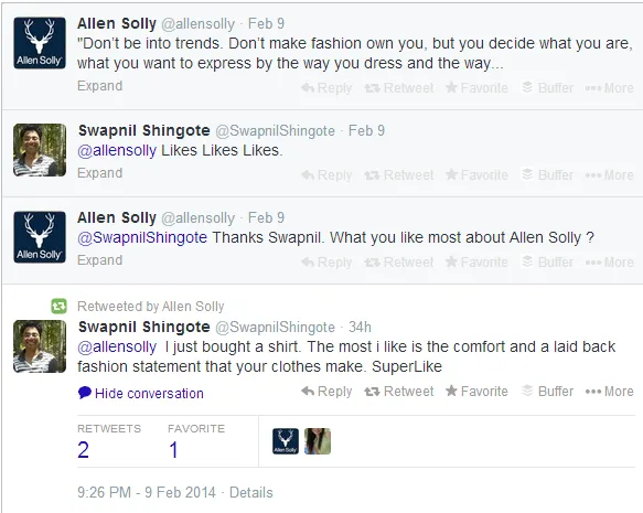 conversation on Twitter ( Allen Solly )
