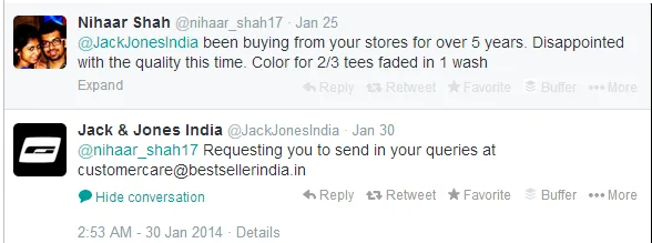 conversation on Twitter ( Jack & Jones India )