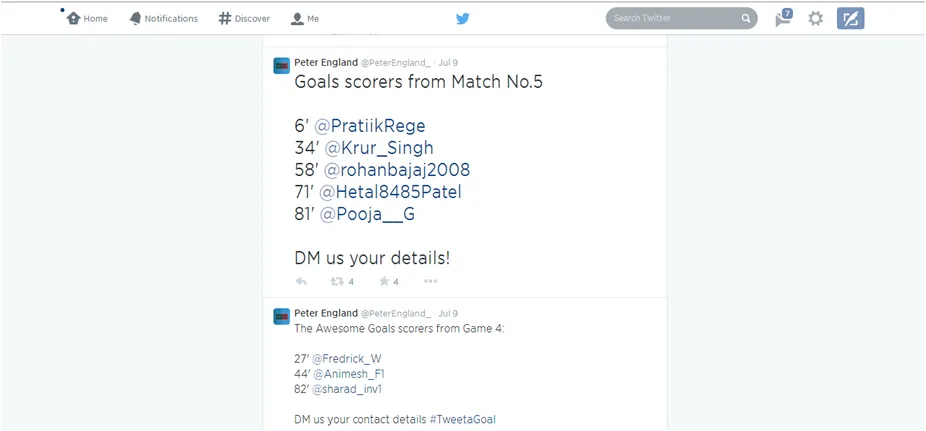 Peter England ‘scores’ with the first ever Twitter Football match with #TweetAGoal