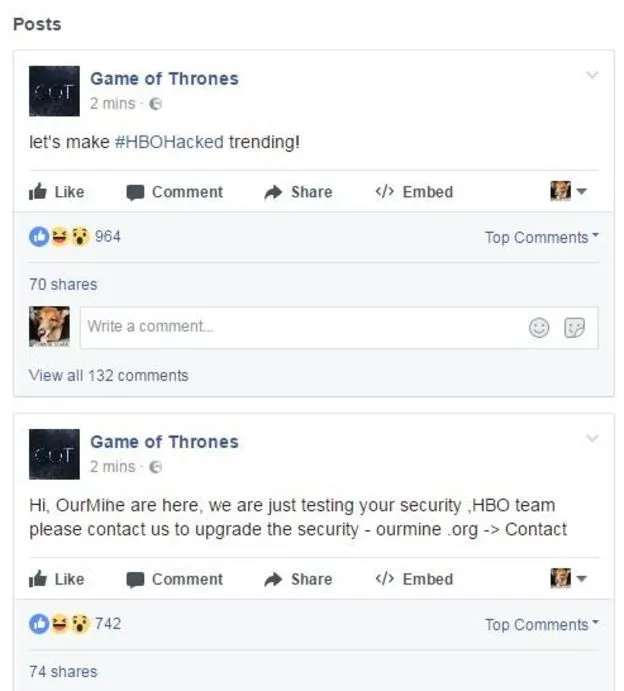 HBO's social media