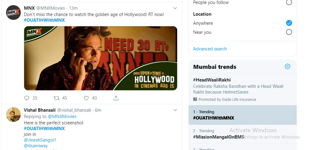 Once Upon A Time In Hollywood twitter